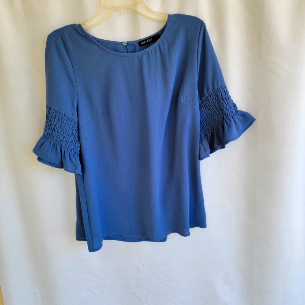Mikarose NWT blue blouse. SZ L. Polyester 3/4 sleeves. - Picture 5 of 5